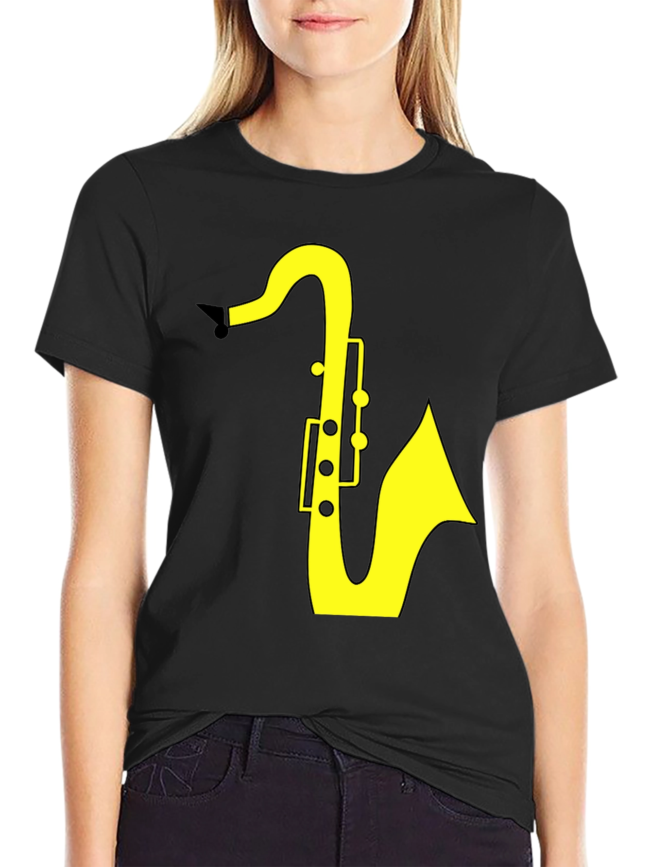 Saxophone Graphic Tee - Black Cotton T-Shirt