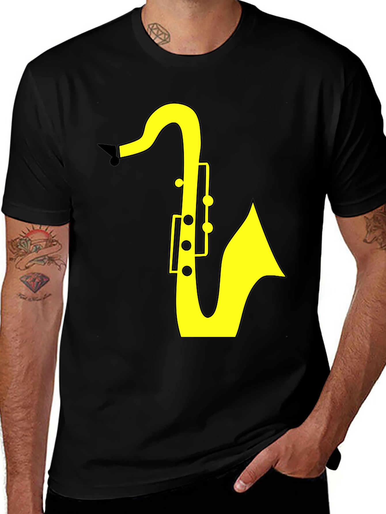 Saxophone Graphic Tee - Black Cotton T-Shirt