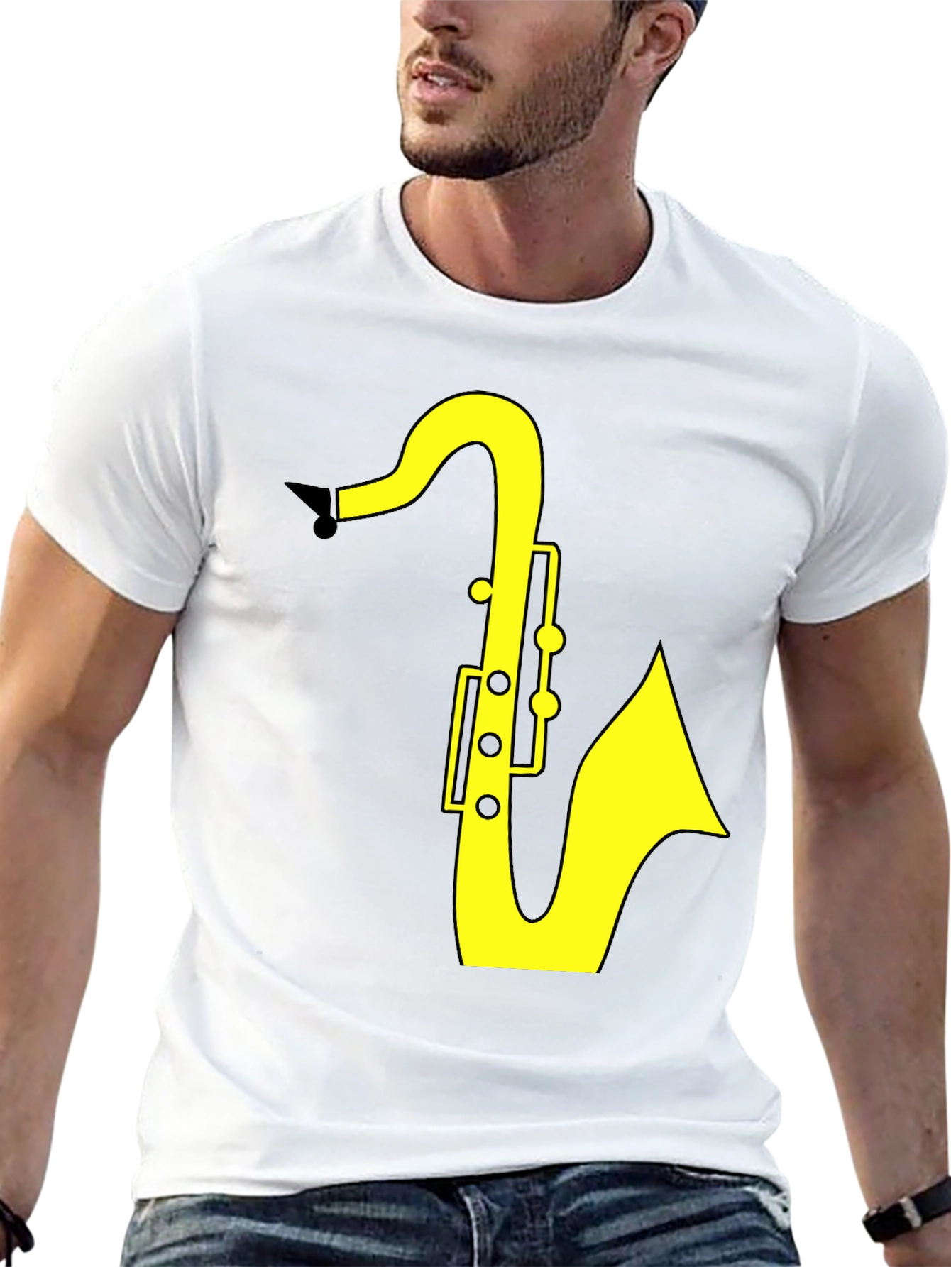 Saxophone Graphic Tee - Black Cotton T-Shirt