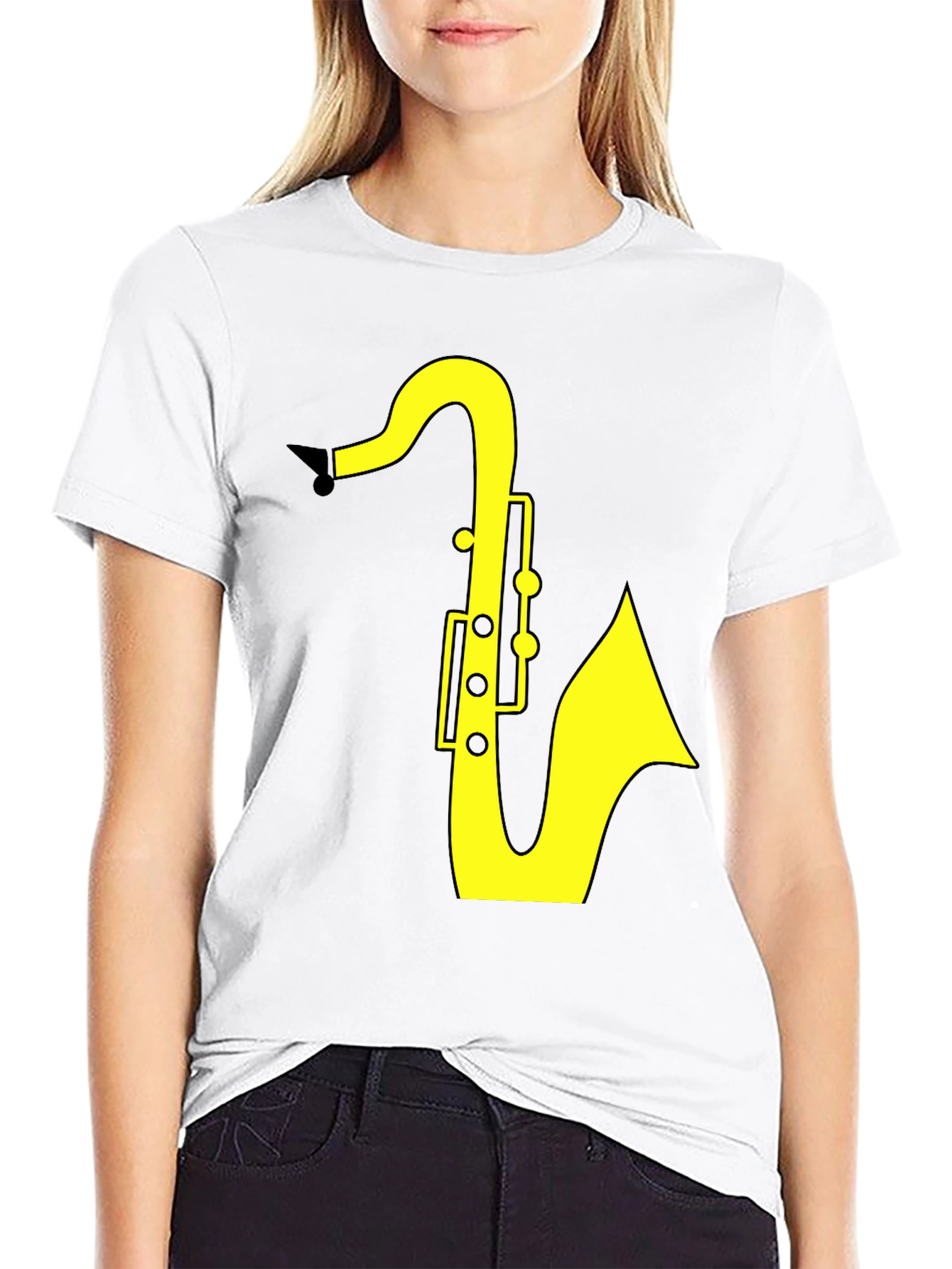 Saxophone Graphic Tee - Black Cotton T-Shirt