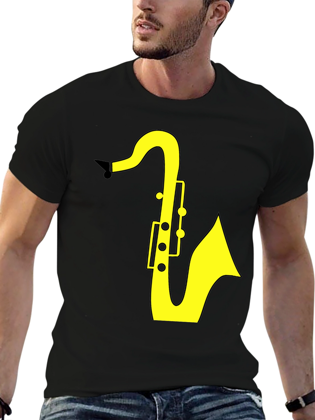 Saxophone Graphic Tee - Black Cotton T-Shirt