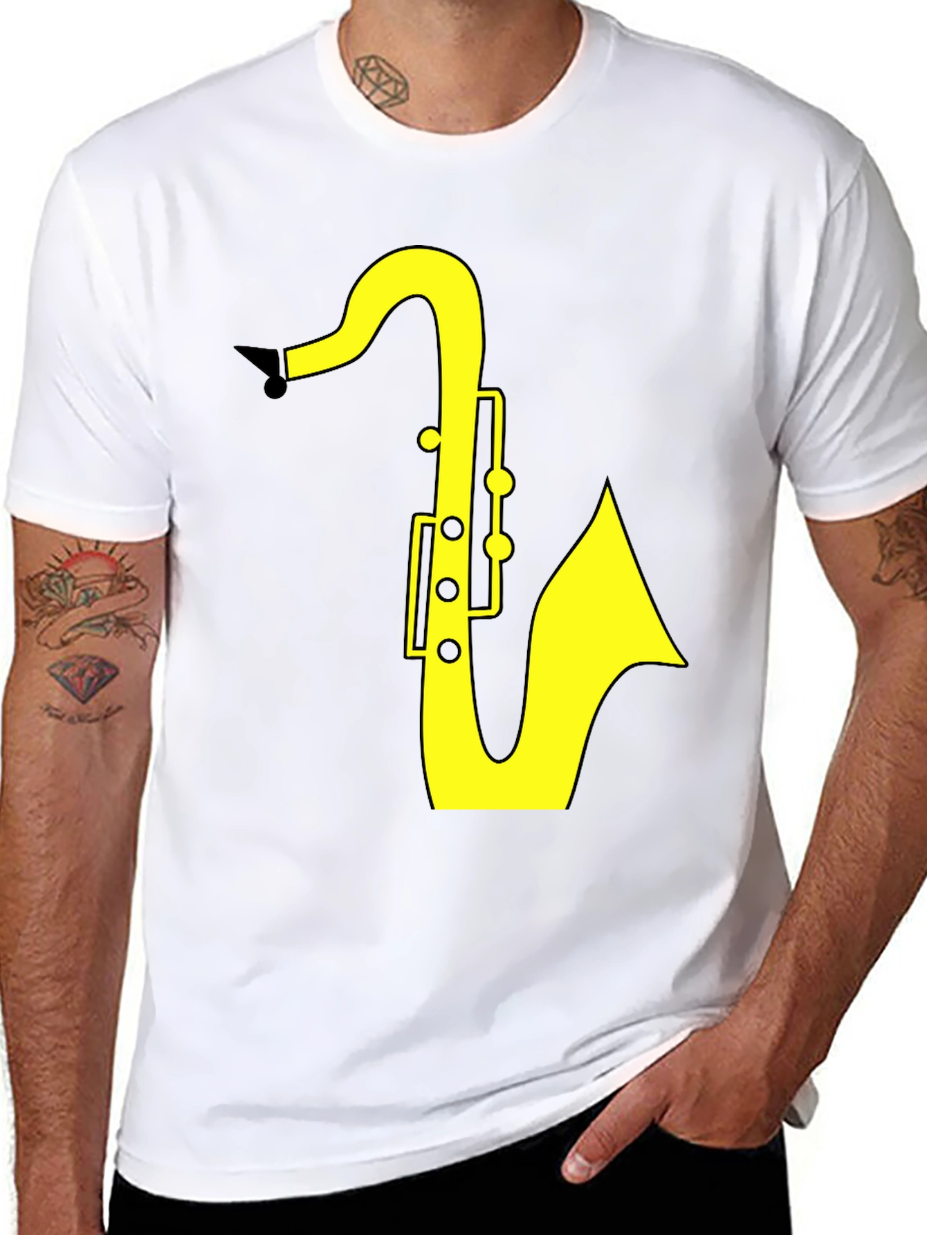 Saxophone Graphic Tee - Black Cotton T-Shirt