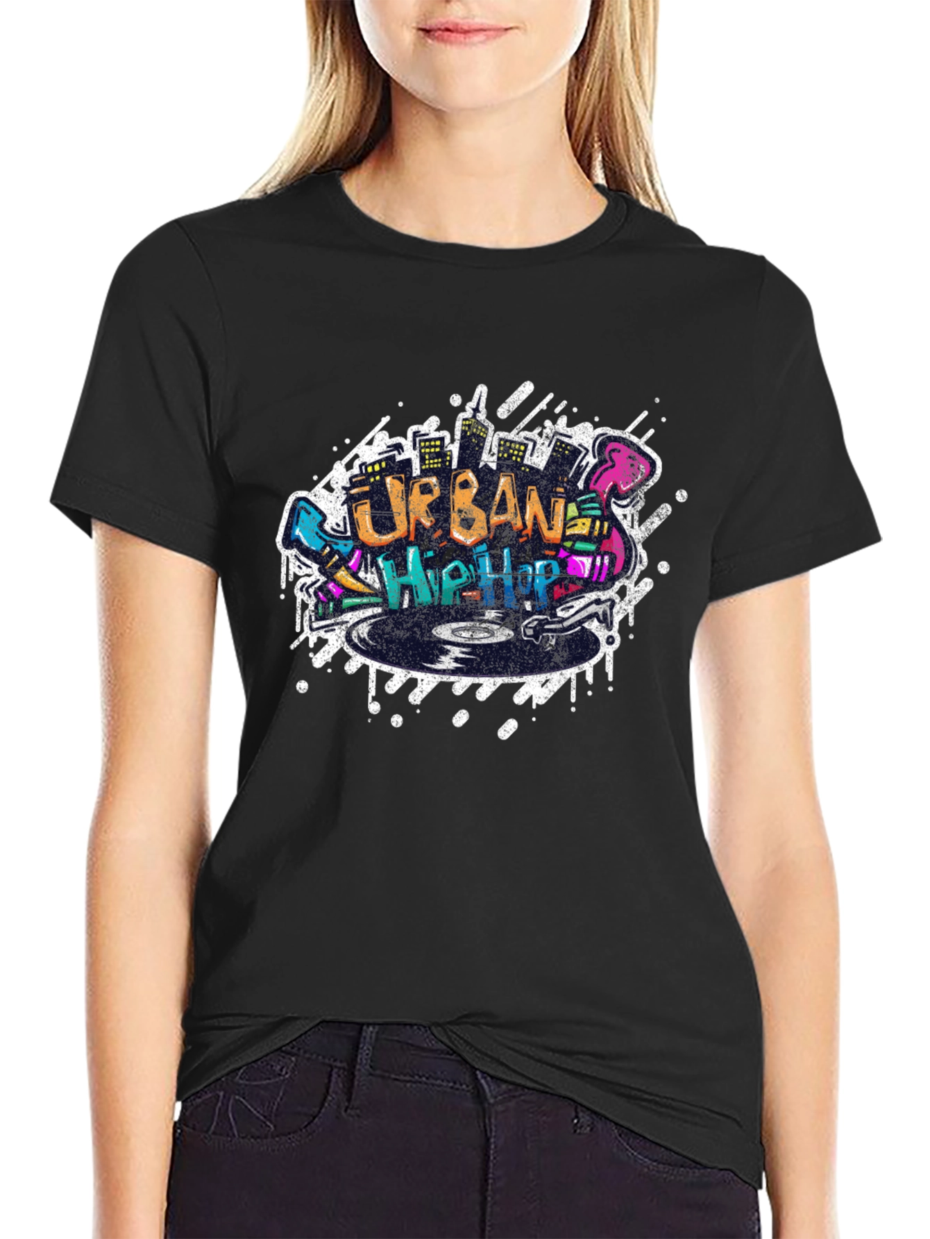 Urban Hip Hop Graphic Print Black T-Shirt