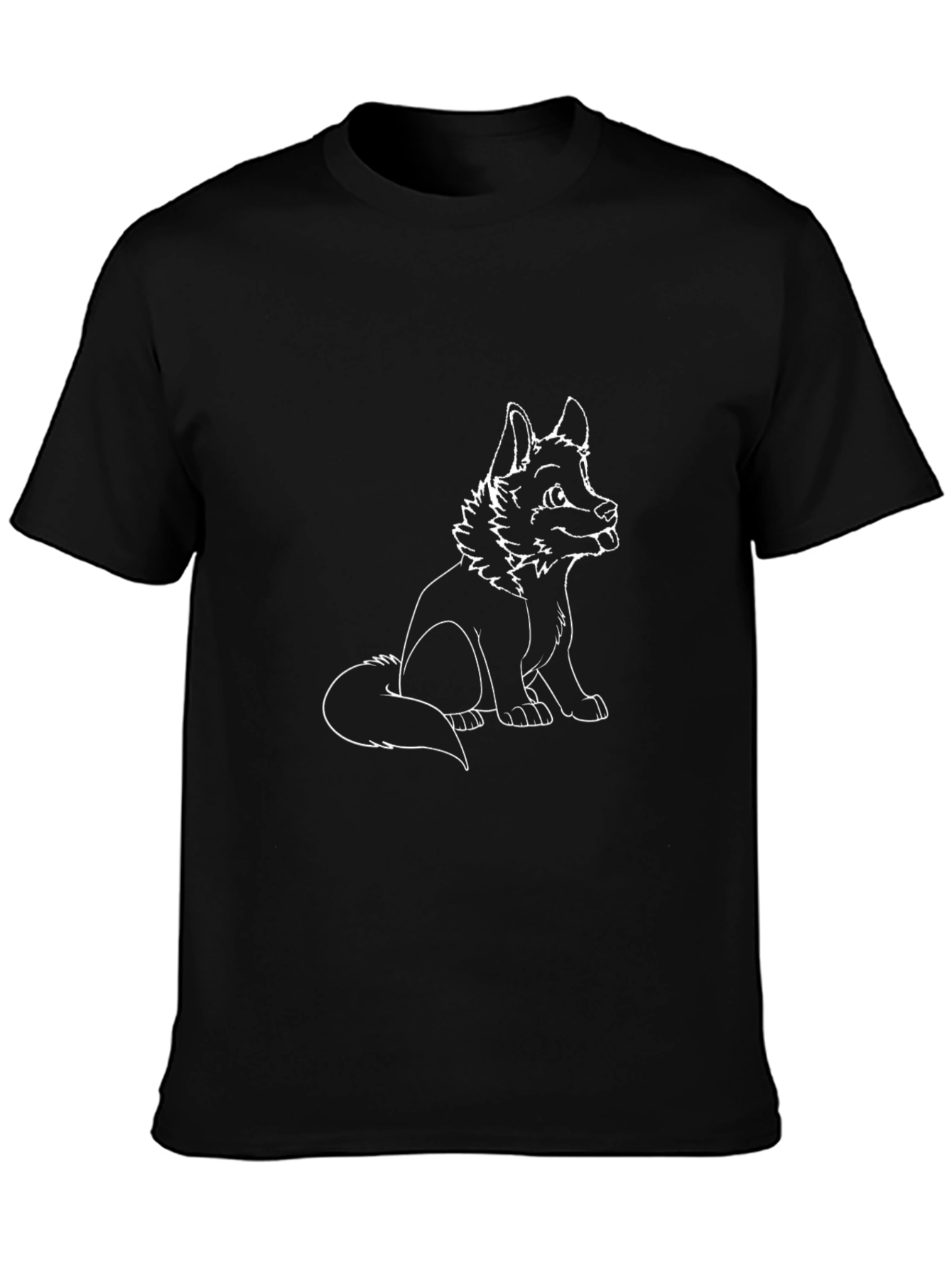 Black T-Shirt with Cute White Dog Print