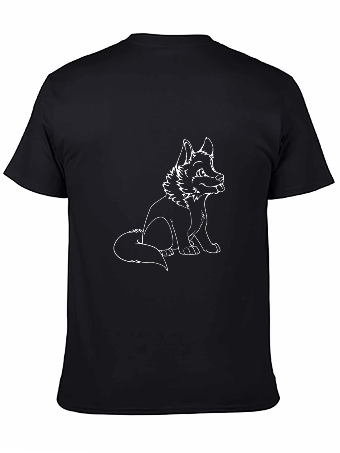 Black T-Shirt with Cute White Dog Print