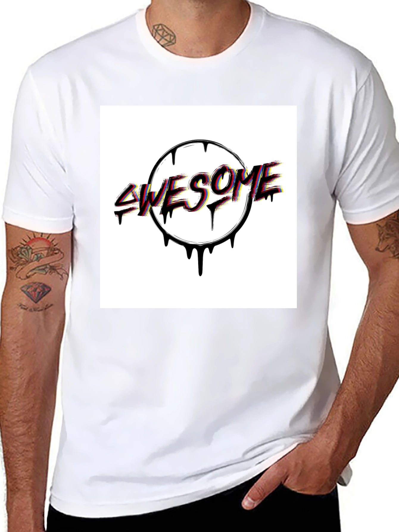Awesome Drip Graphic Tee - Black Cotton Blend