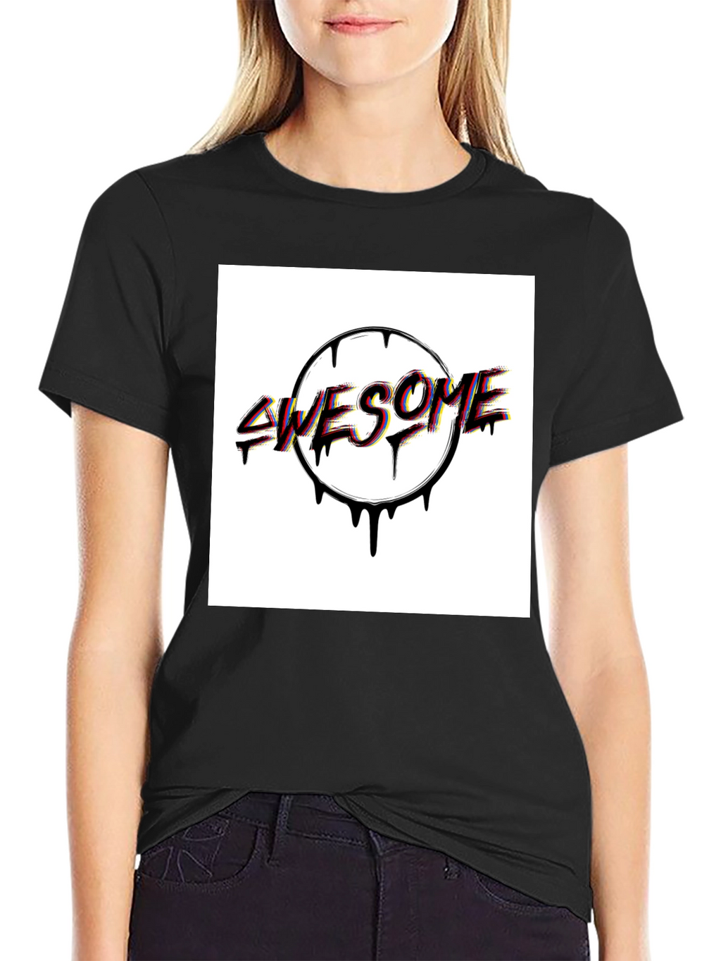 Awesome Drip Graphic Tee - Black Cotton Blend