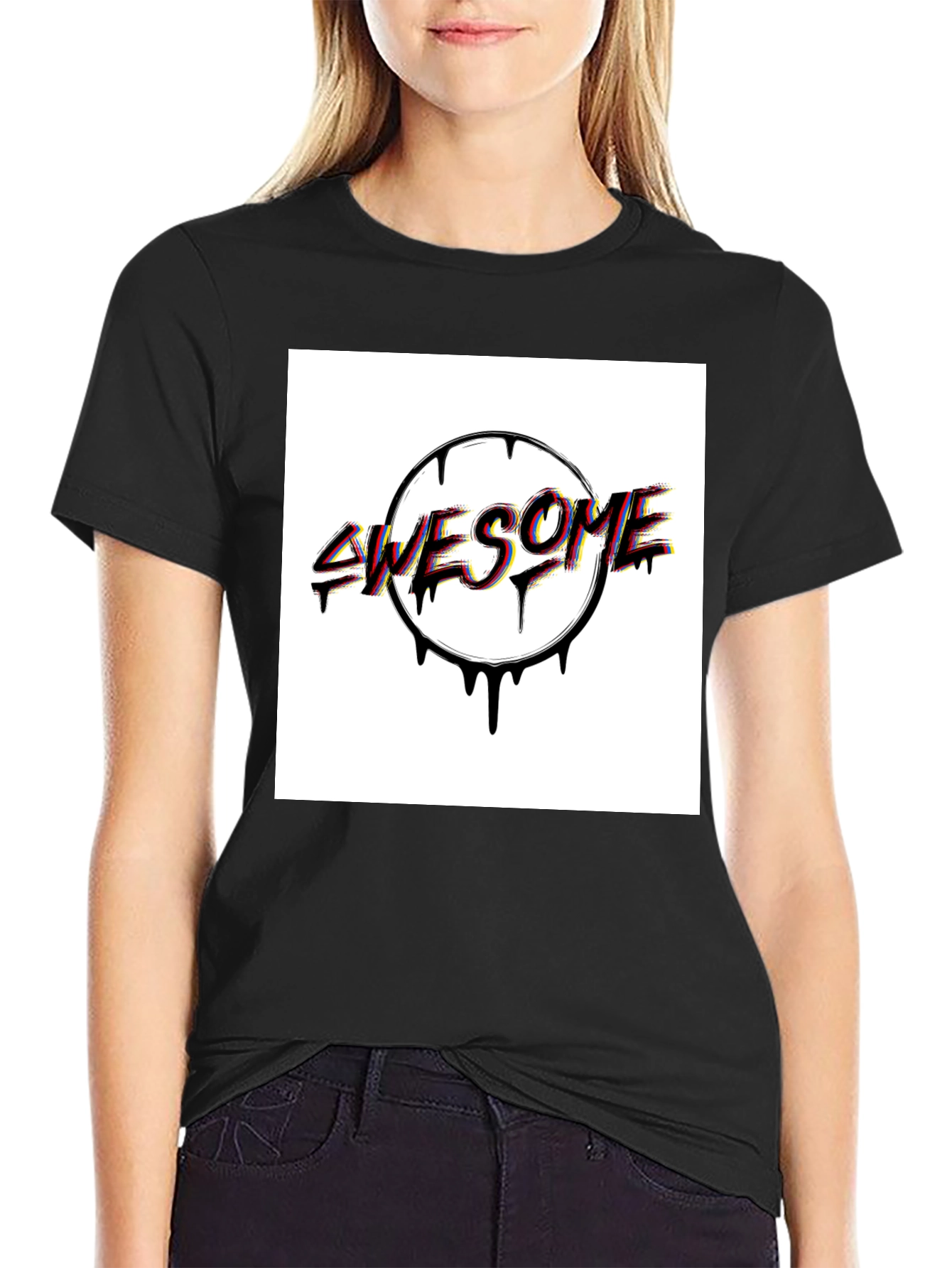 Awesome Drip Graphic Tee - Black Cotton Blend
