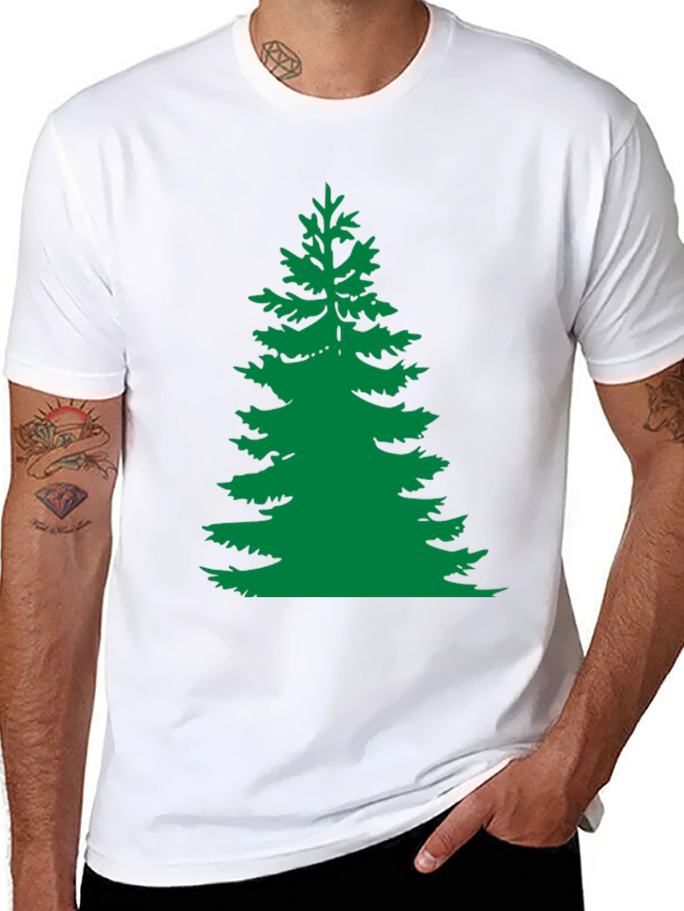 Green Pine Tree Graphic Black T-Shirt