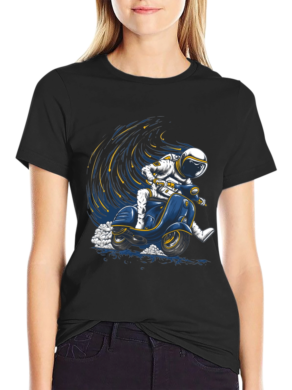 Astronaut Scooter Graphic Tee - Space Rider T-Shirt