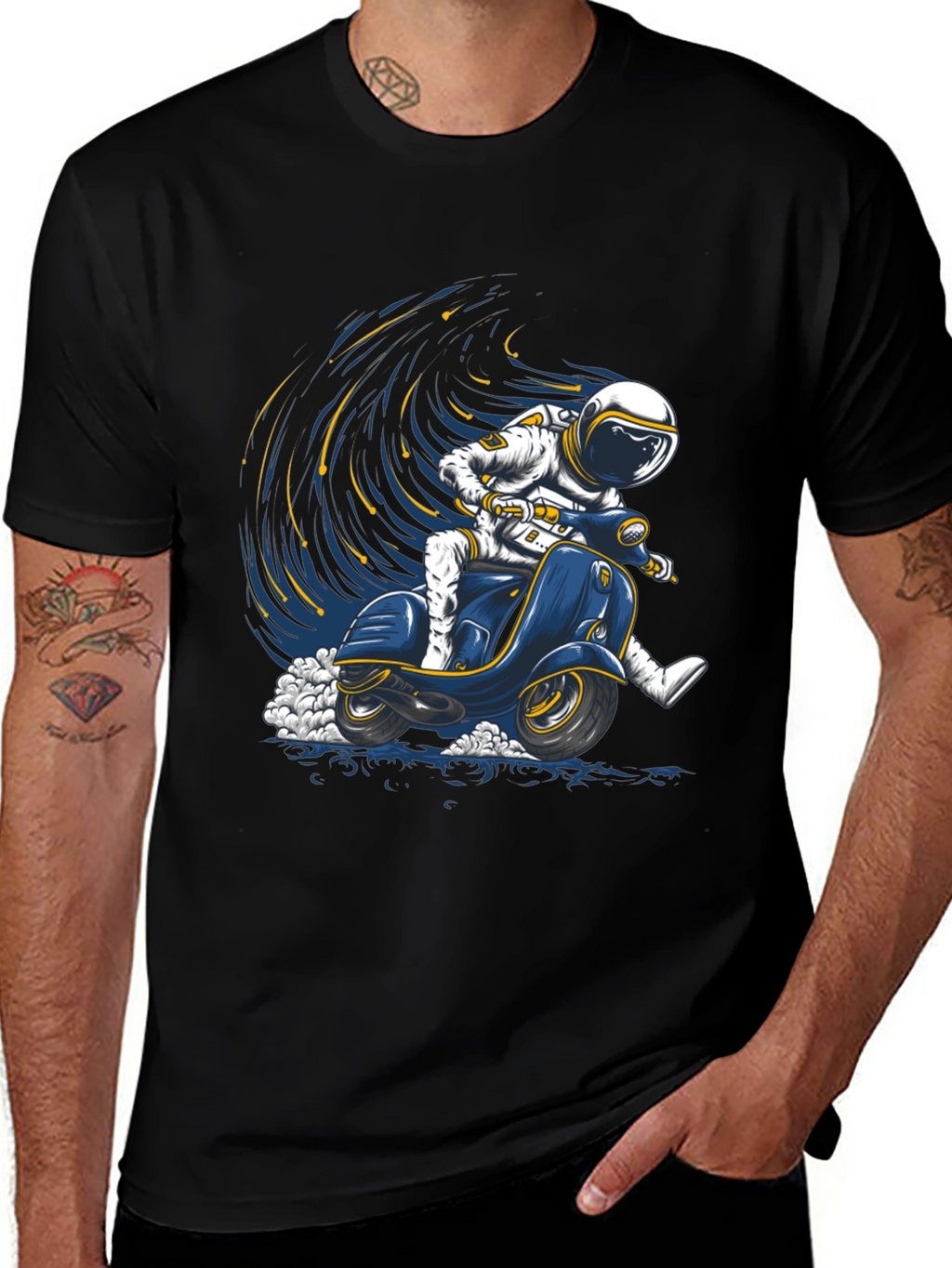 Astronaut Scooter Graphic Tee - Space Rider T-Shirt