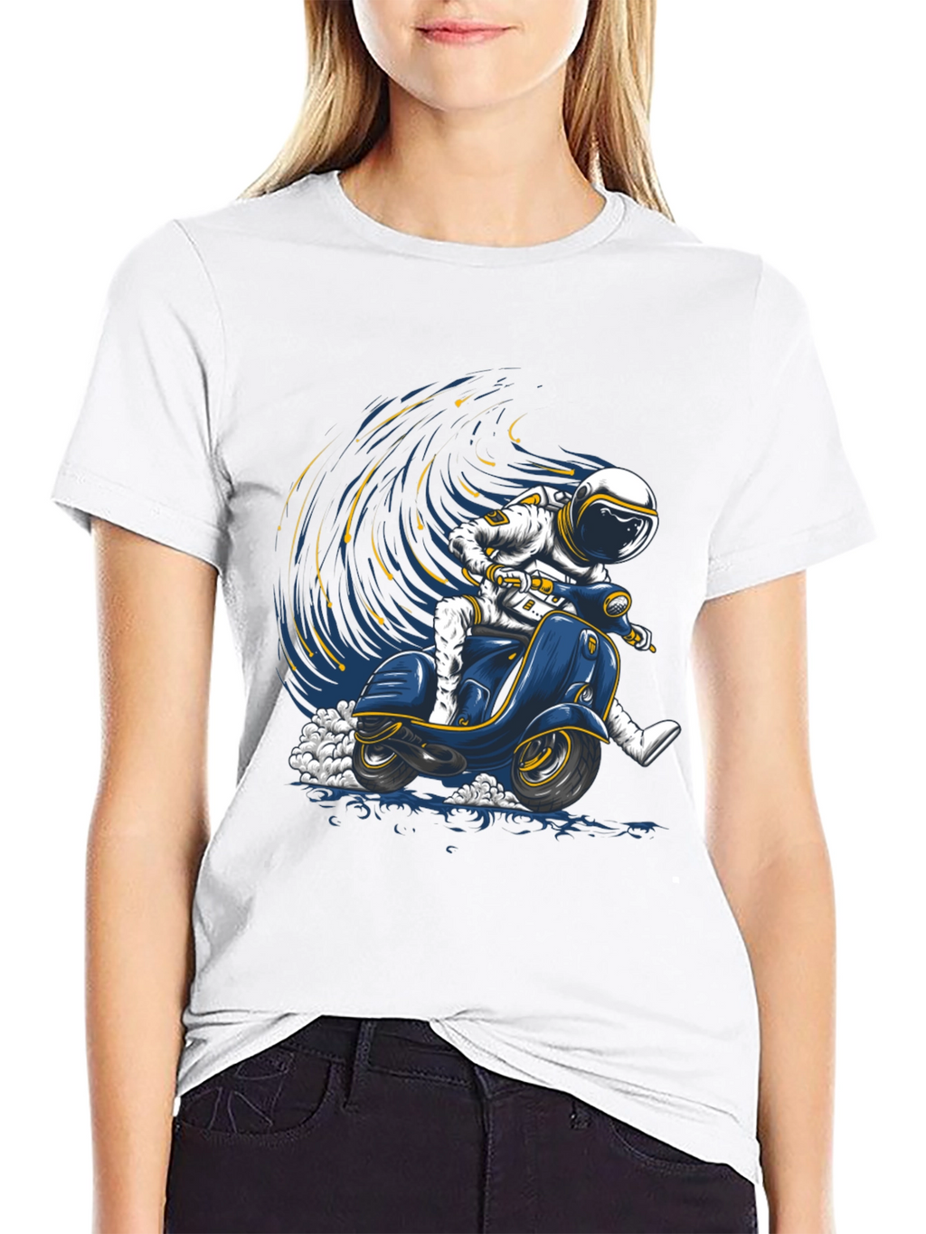 Astronaut Scooter Graphic Tee - Space Rider T-Shirt