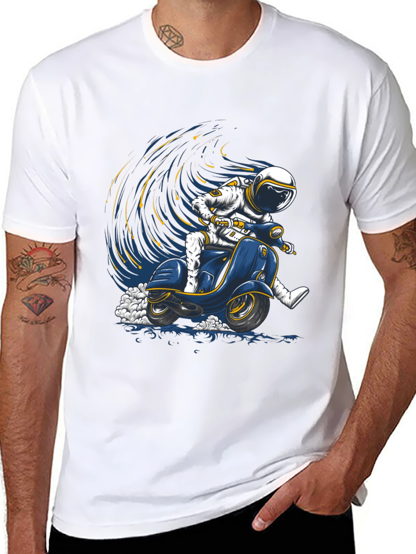 Astronaut Scooter Graphic Tee - Space Rider T-Shirt
