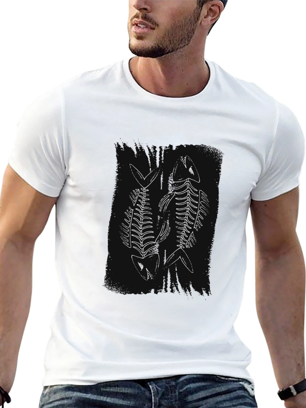 Fish Skeleton Graphic Tee - Black Cotton