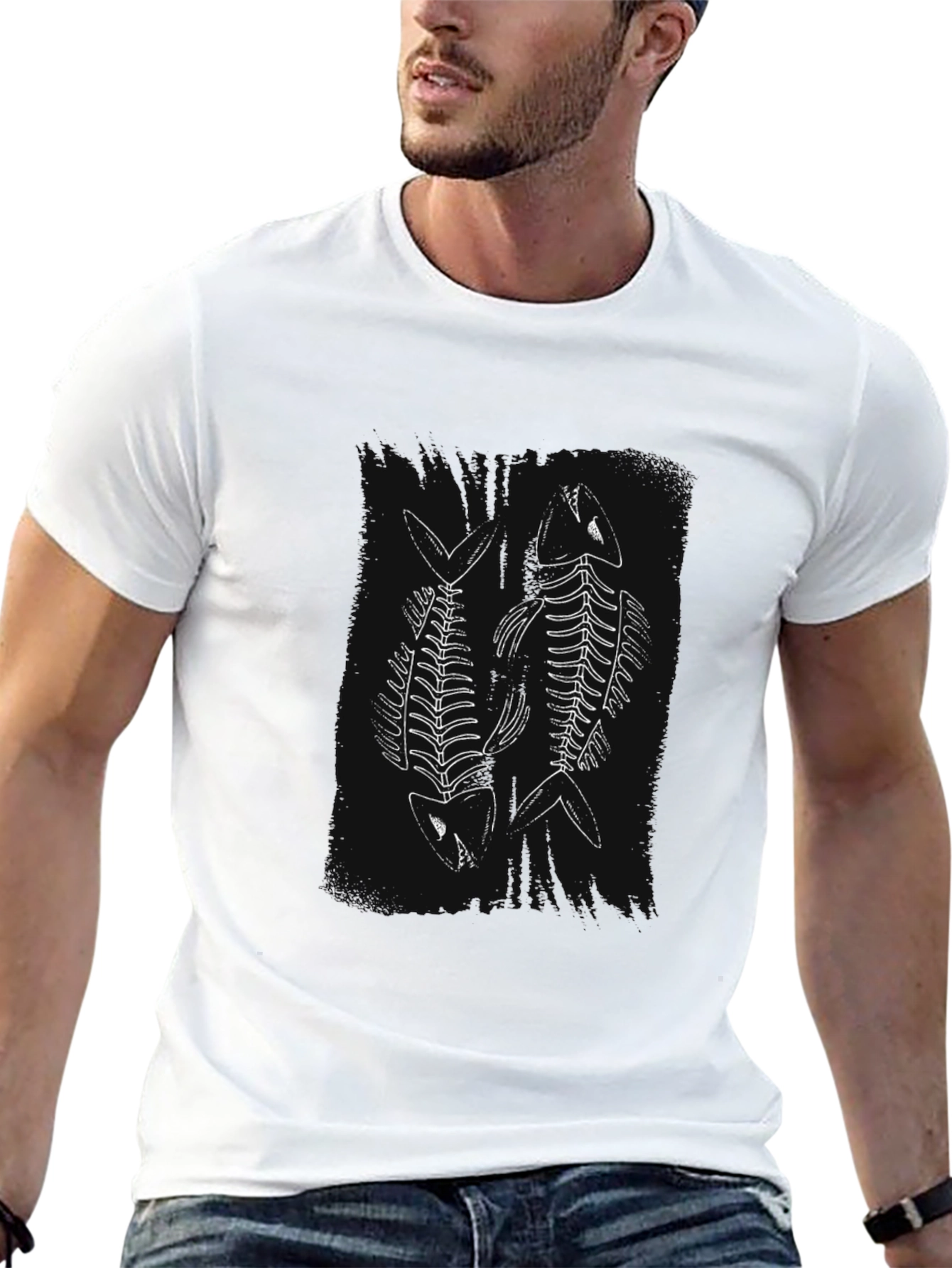 Fish Skeleton Graphic Tee - Black Cotton