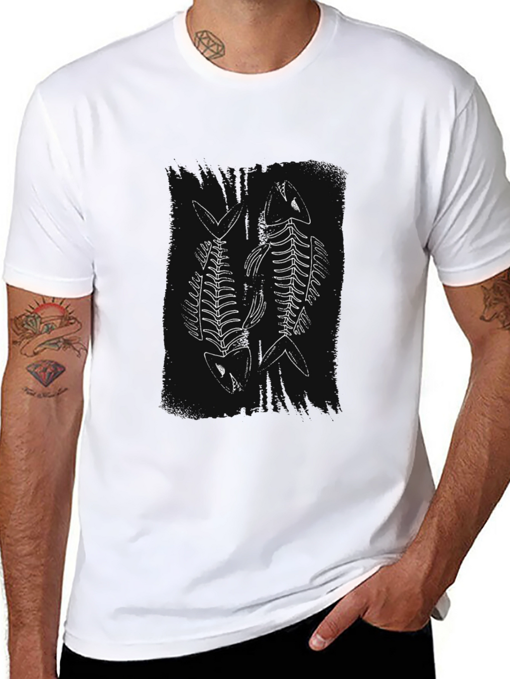 Fish Skeleton Graphic Tee - Black Cotton