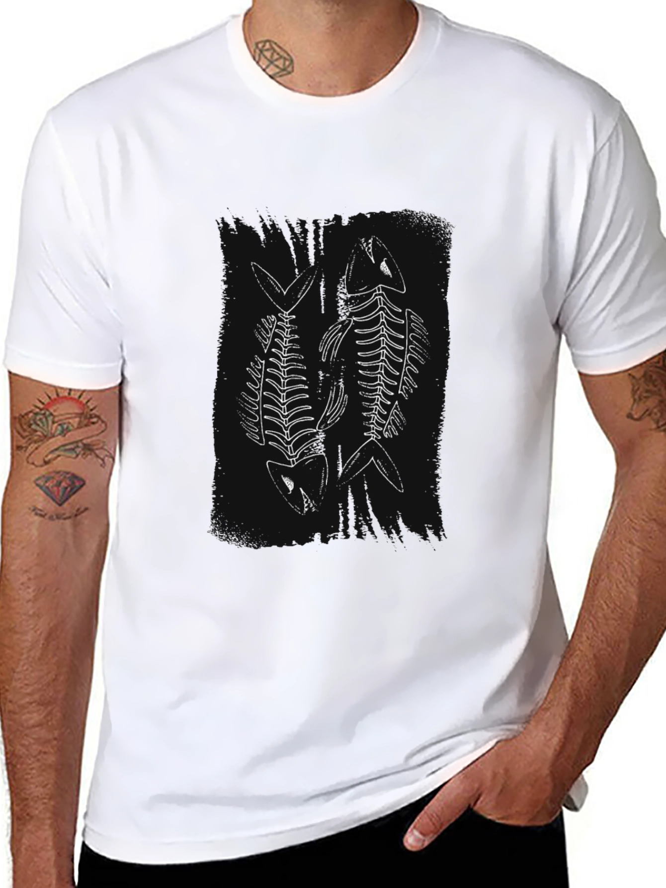 Fish Skeleton Graphic Tee - Black Cotton