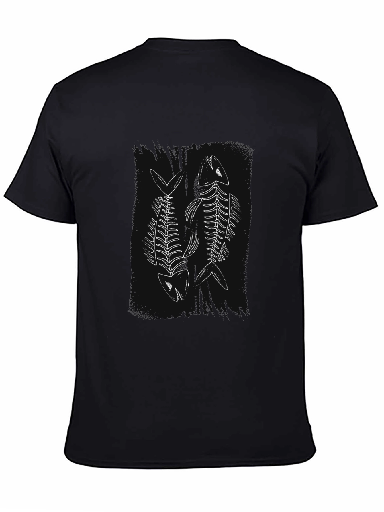 Fish Skeleton Graphic Tee - Black Cotton