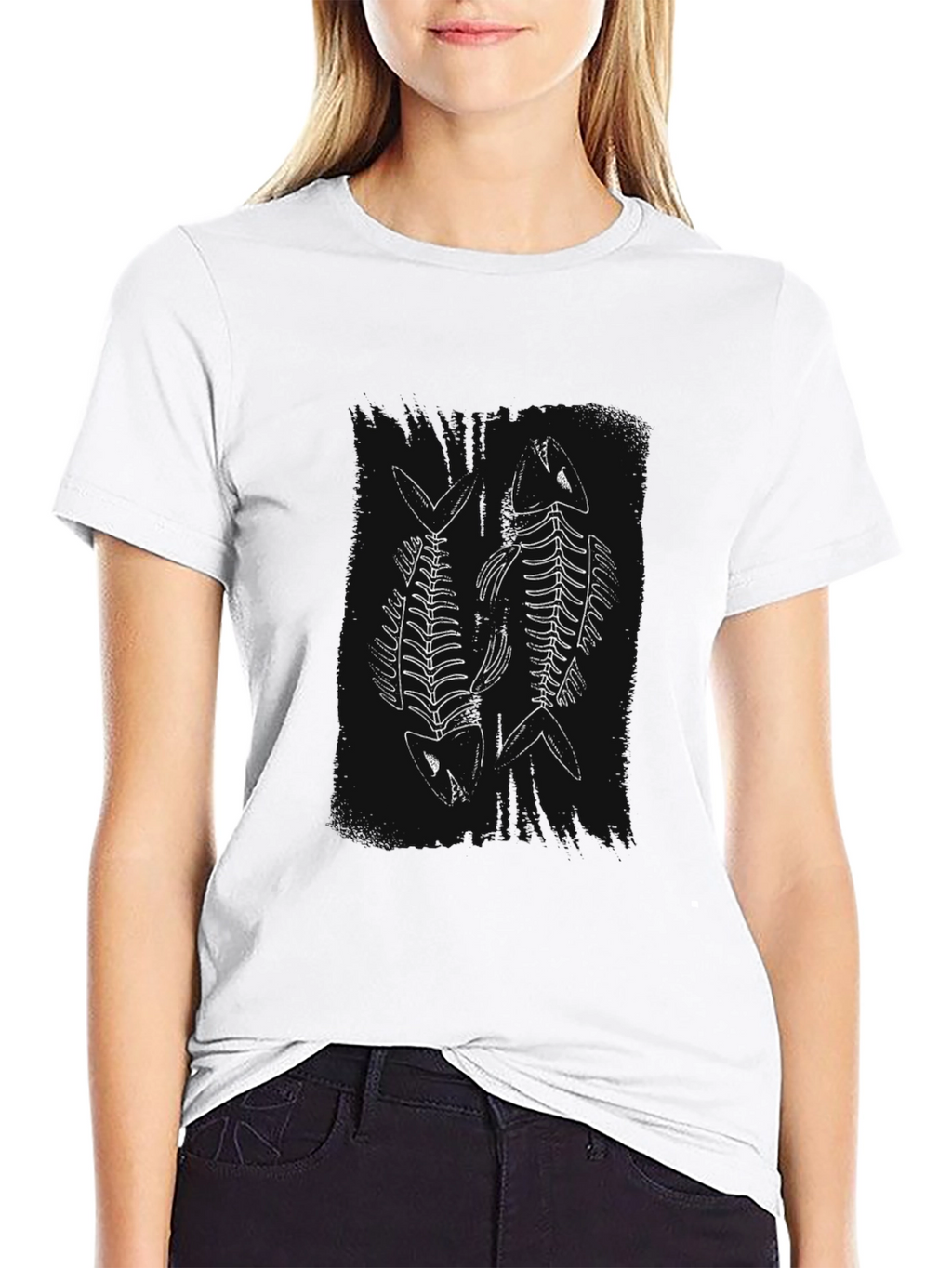Fish Skeleton Graphic Tee - Black Cotton
