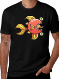 Funny Fish Graphic Tee - Soft Black Cotton Shirt