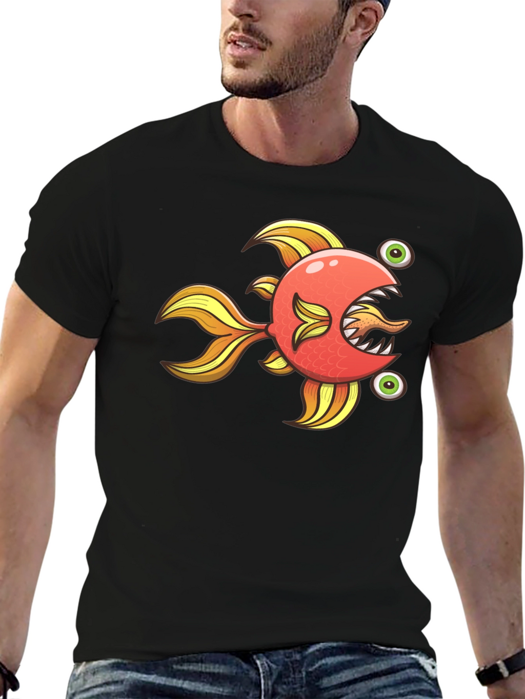 Funny Fish Graphic Tee - Soft Black Cotton Shirt