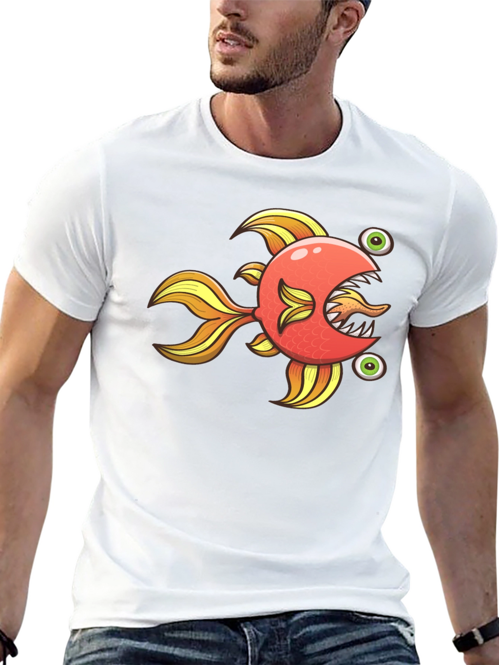 Funny Fish Graphic Tee - Soft Black Cotton Shirt