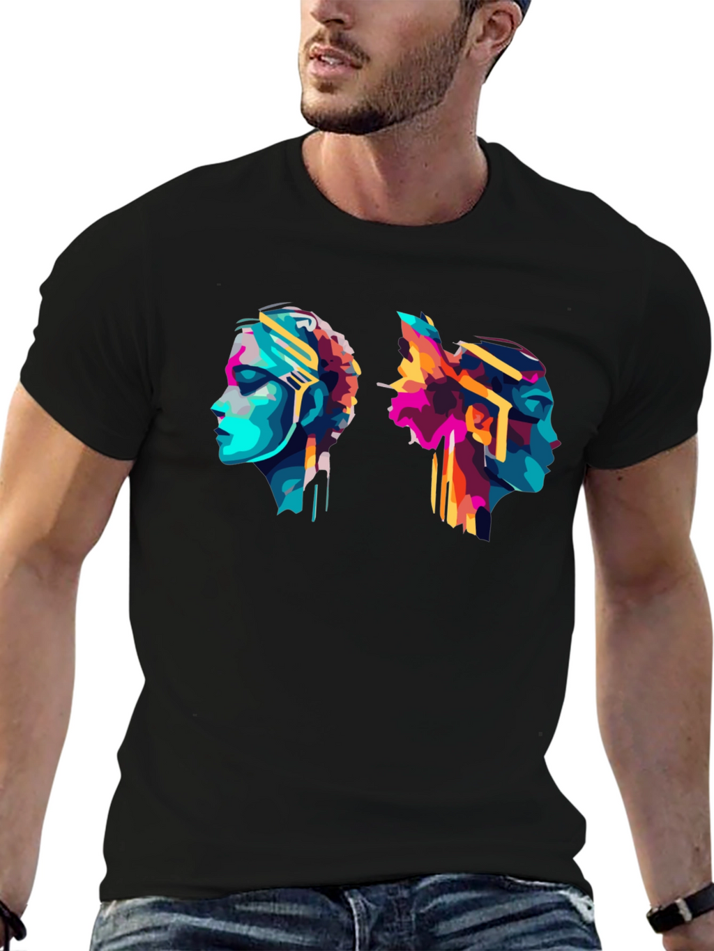 Abstract Head Profile Graphic Tee - Modern Art T-Shirt