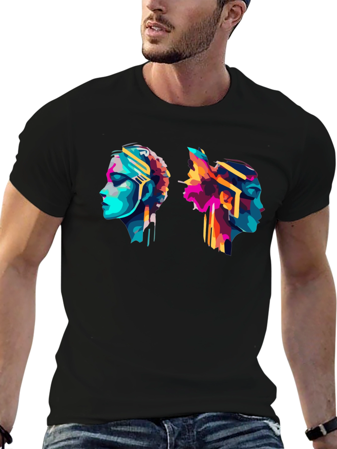 Abstract Head Profile Graphic Tee - Modern Art T-Shirt