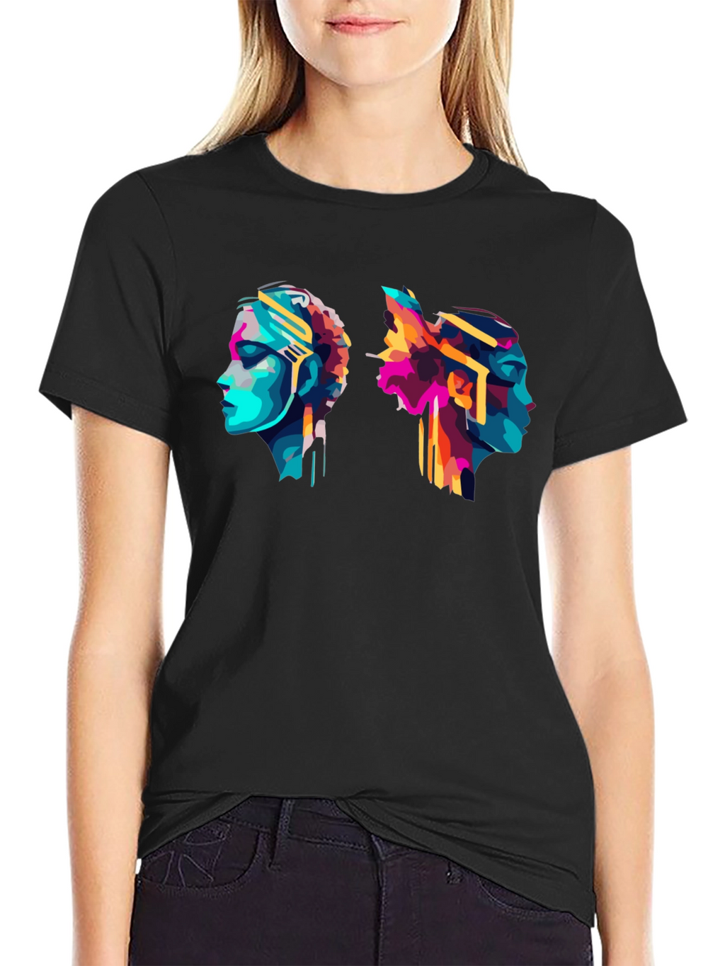 Abstract Head Profile Graphic Tee - Modern Art T-Shirt