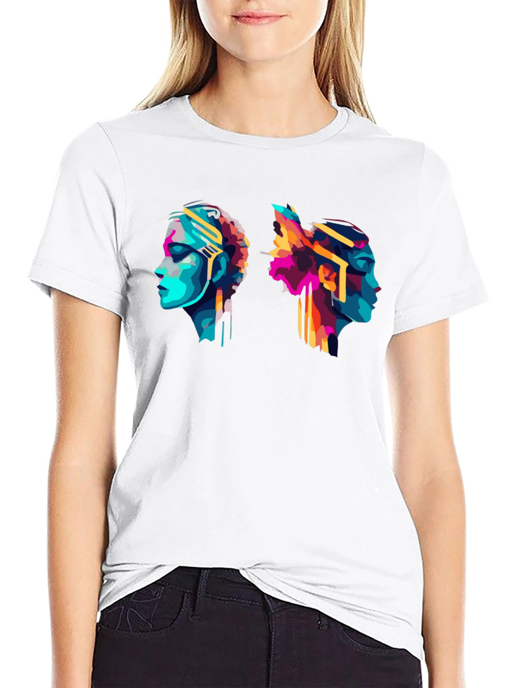 Abstract Head Profile Graphic Tee - Modern Art T-Shirt