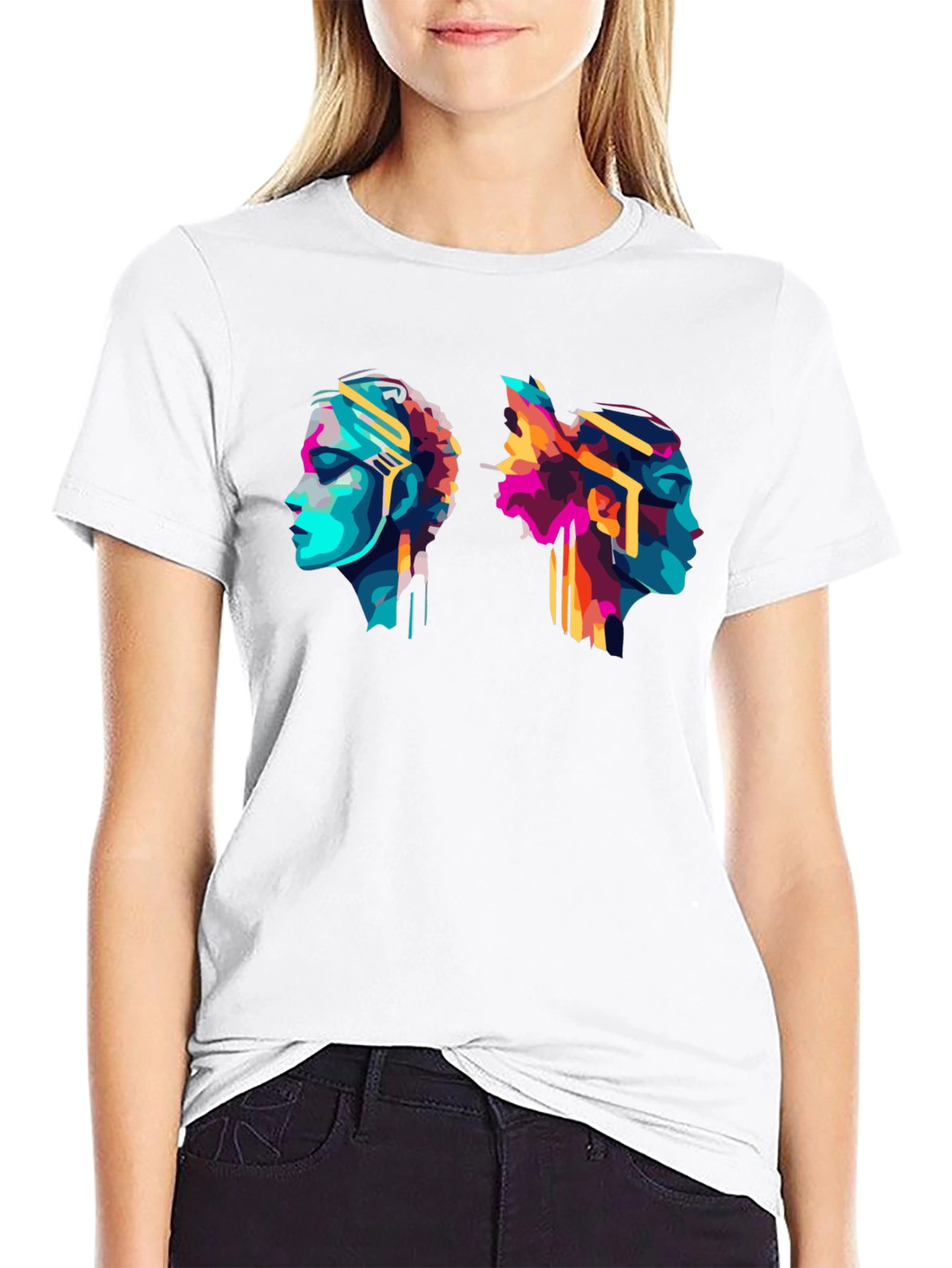 Abstract Head Profile Graphic Tee - Modern Art T-Shirt