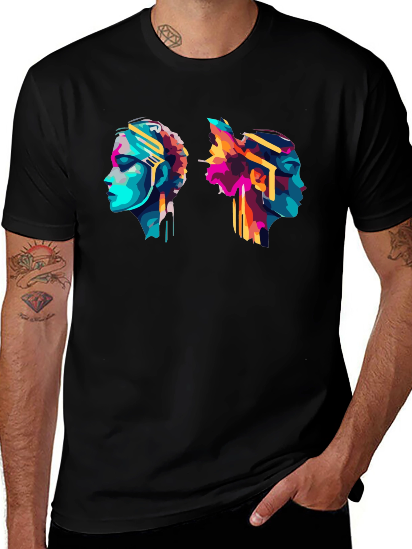 Abstract Head Profile Graphic Tee - Modern Art T-Shirt