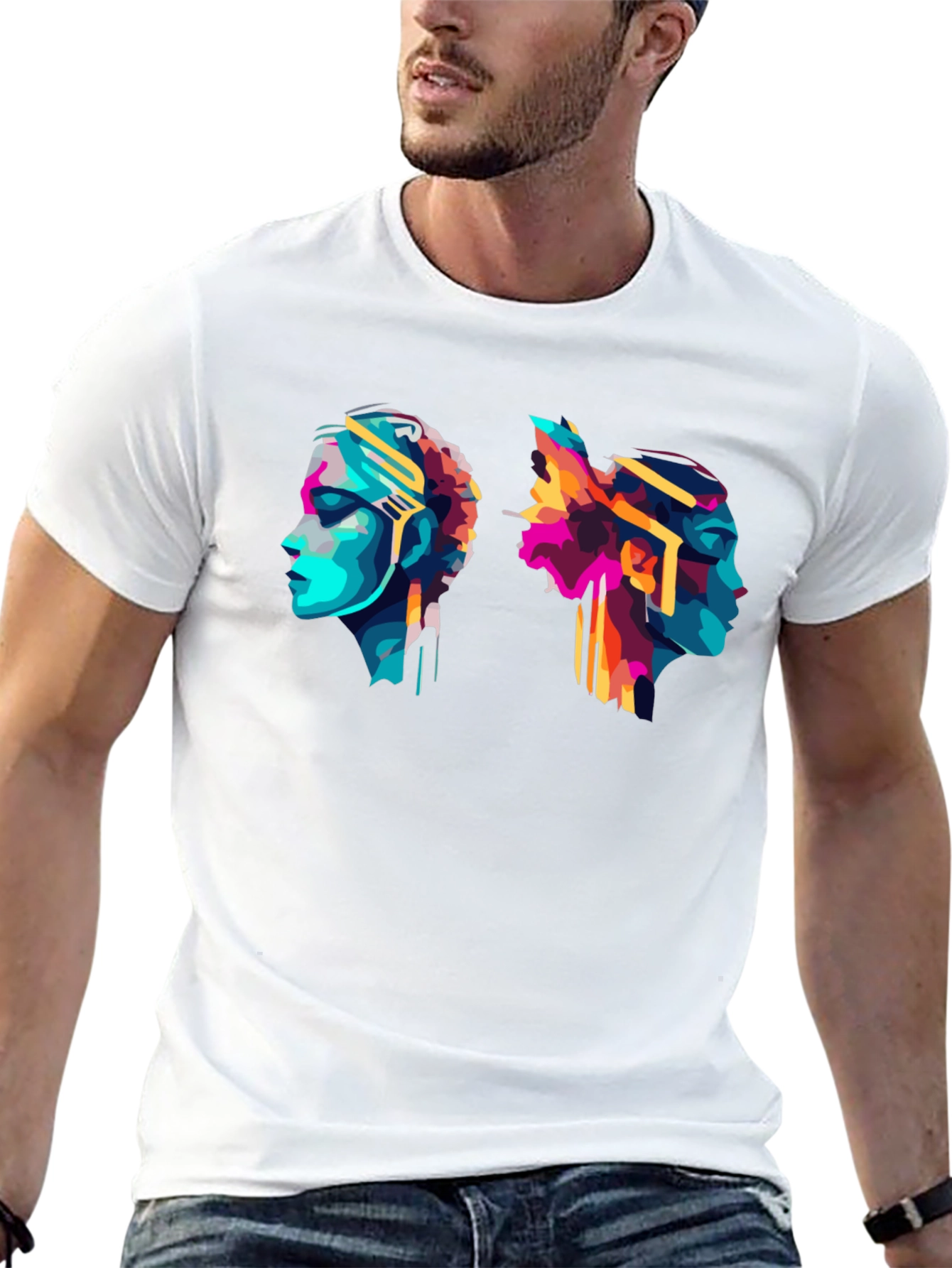 Abstract Head Profile Graphic Tee - Modern Art T-Shirt