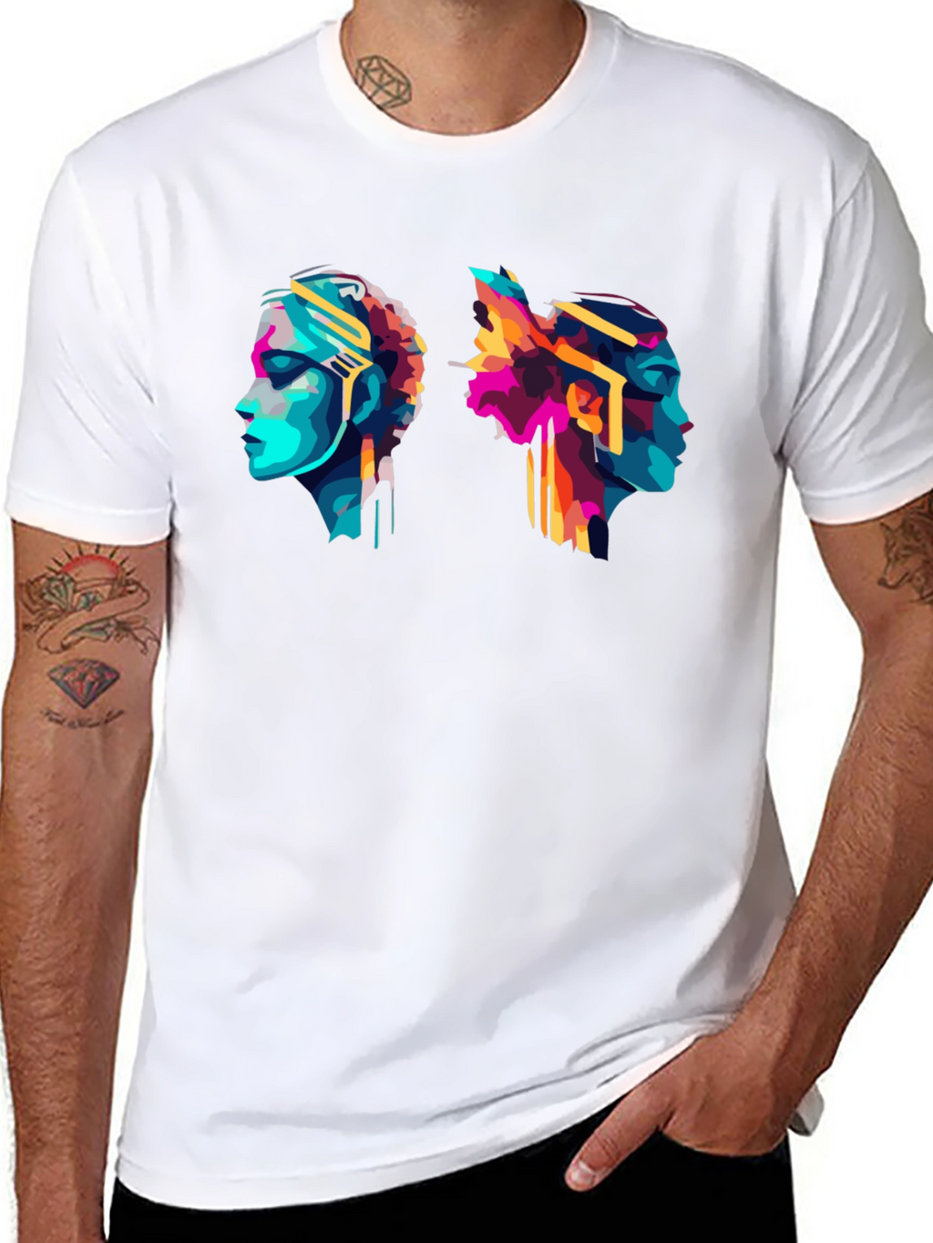 Abstract Head Profile Graphic Tee - Modern Art T-Shirt