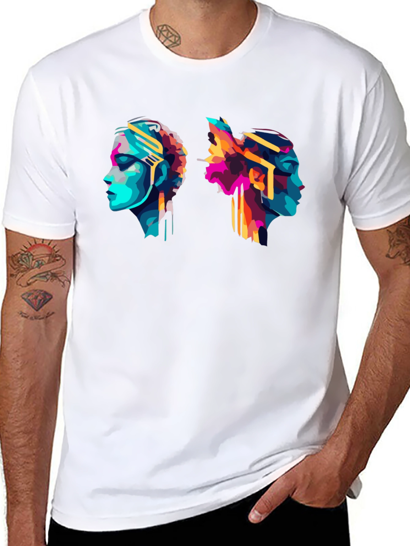 Abstract Head Profile Graphic Tee - Modern Art T-Shirt