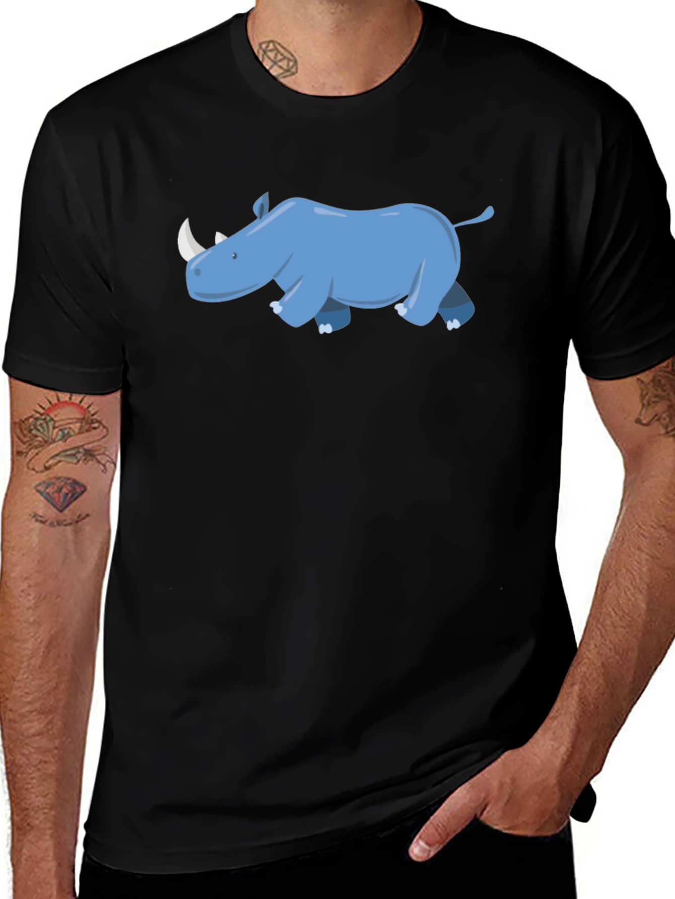 Rhino Graphic Tee - Black Cotton Casual T-Shirt