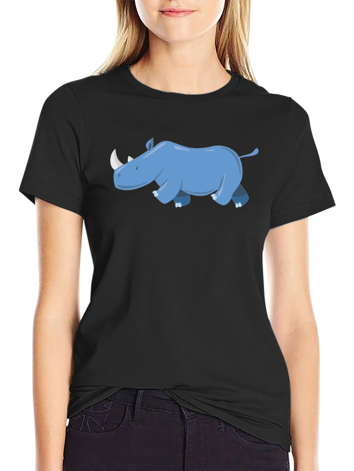 Rhino Graphic Tee - Black Cotton Casual T-Shirt