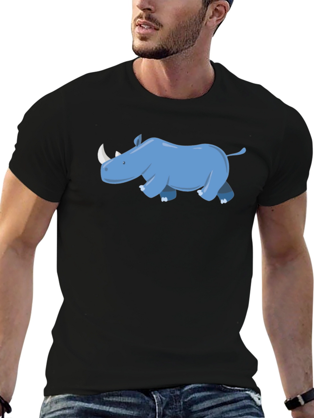Rhino Graphic Tee - Black Cotton Casual T-Shirt