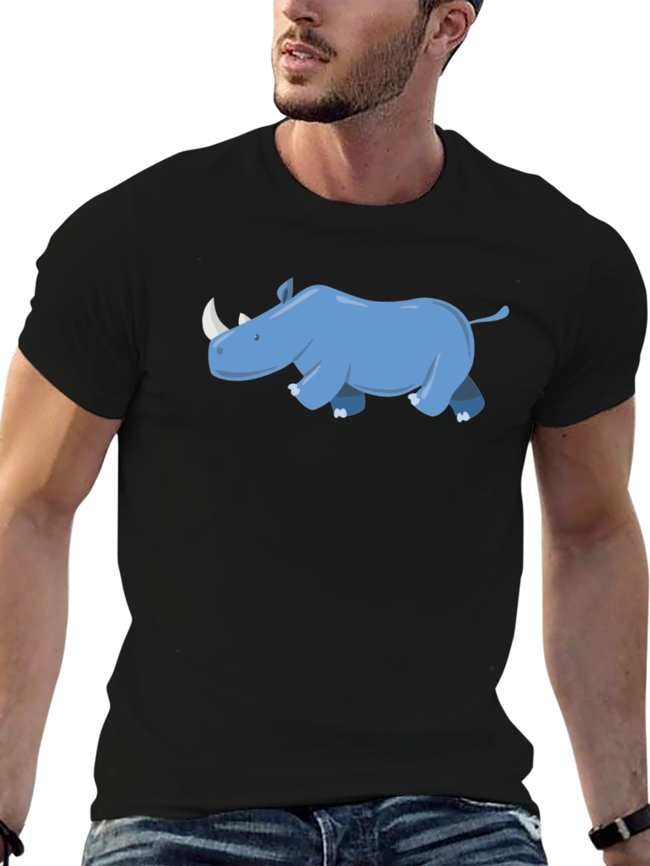 Rhino Graphic Tee - Black Cotton Casual T-Shirt