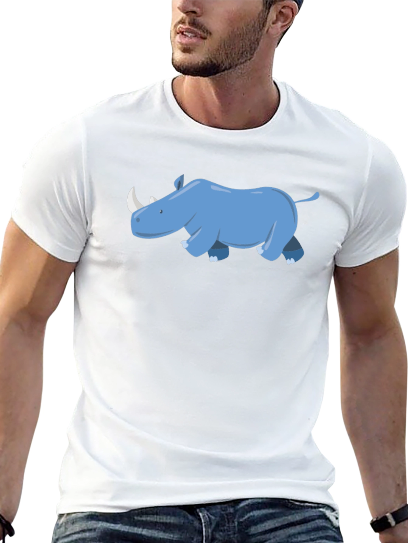 Rhino Graphic Tee - Black Cotton Casual T-Shirt