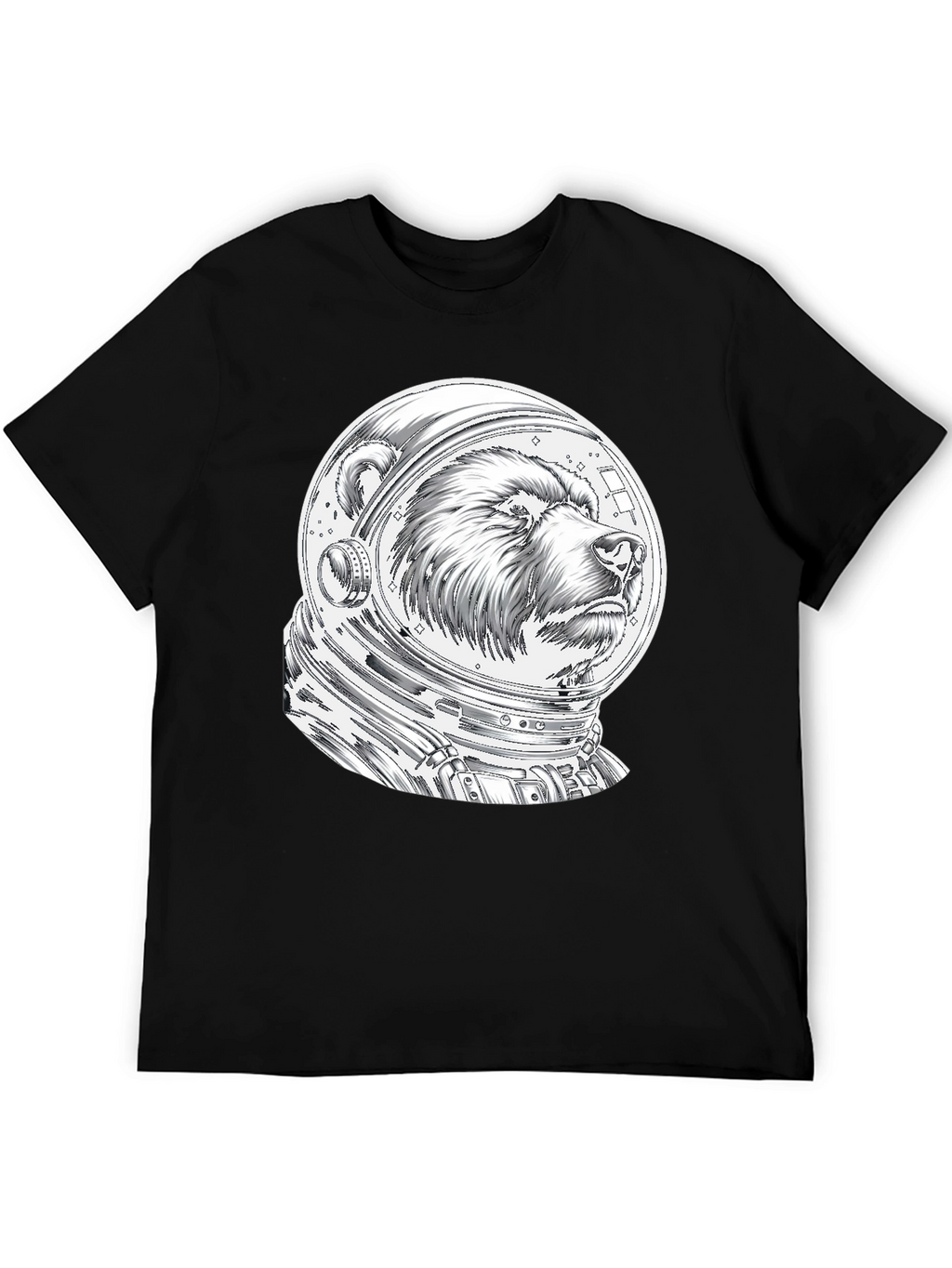 Bear Astronaut Graphic Tee - Black Cotton T-Shirt