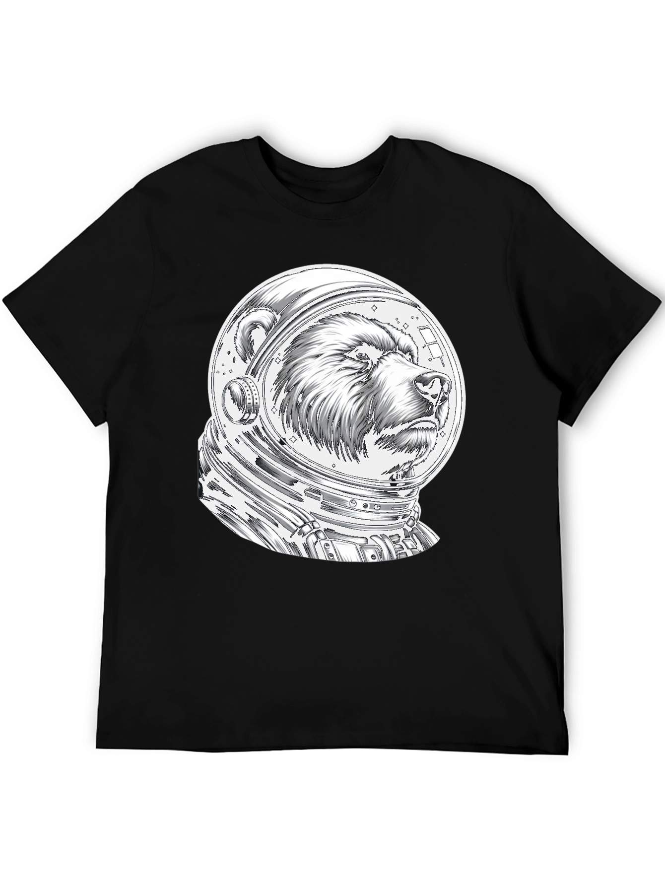 Bear Astronaut Graphic Tee - Black Cotton T-Shirt