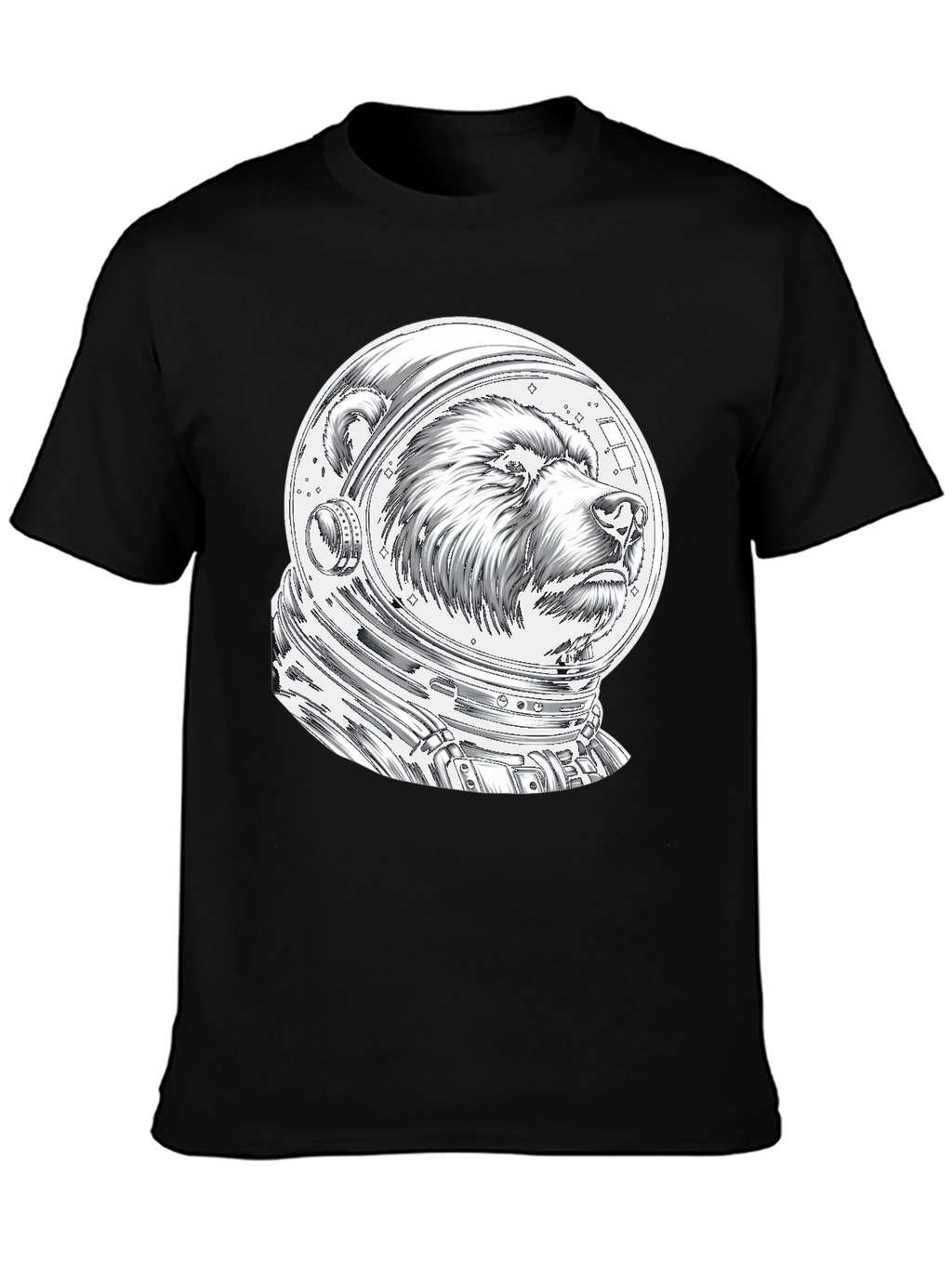 Bear Astronaut Graphic Tee - Black Cotton T-Shirt