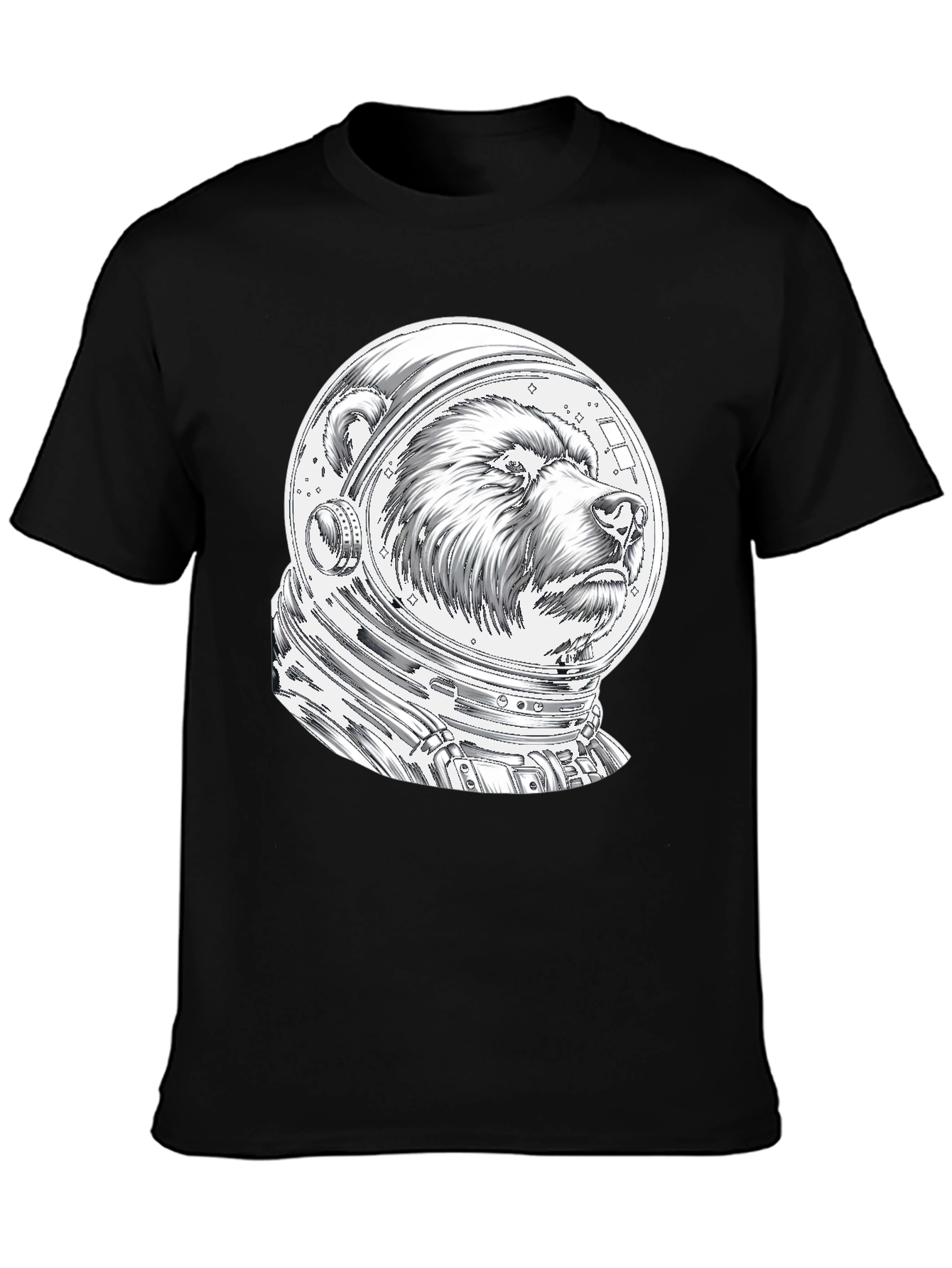 Bear Astronaut Graphic Tee - Black Cotton T-Shirt