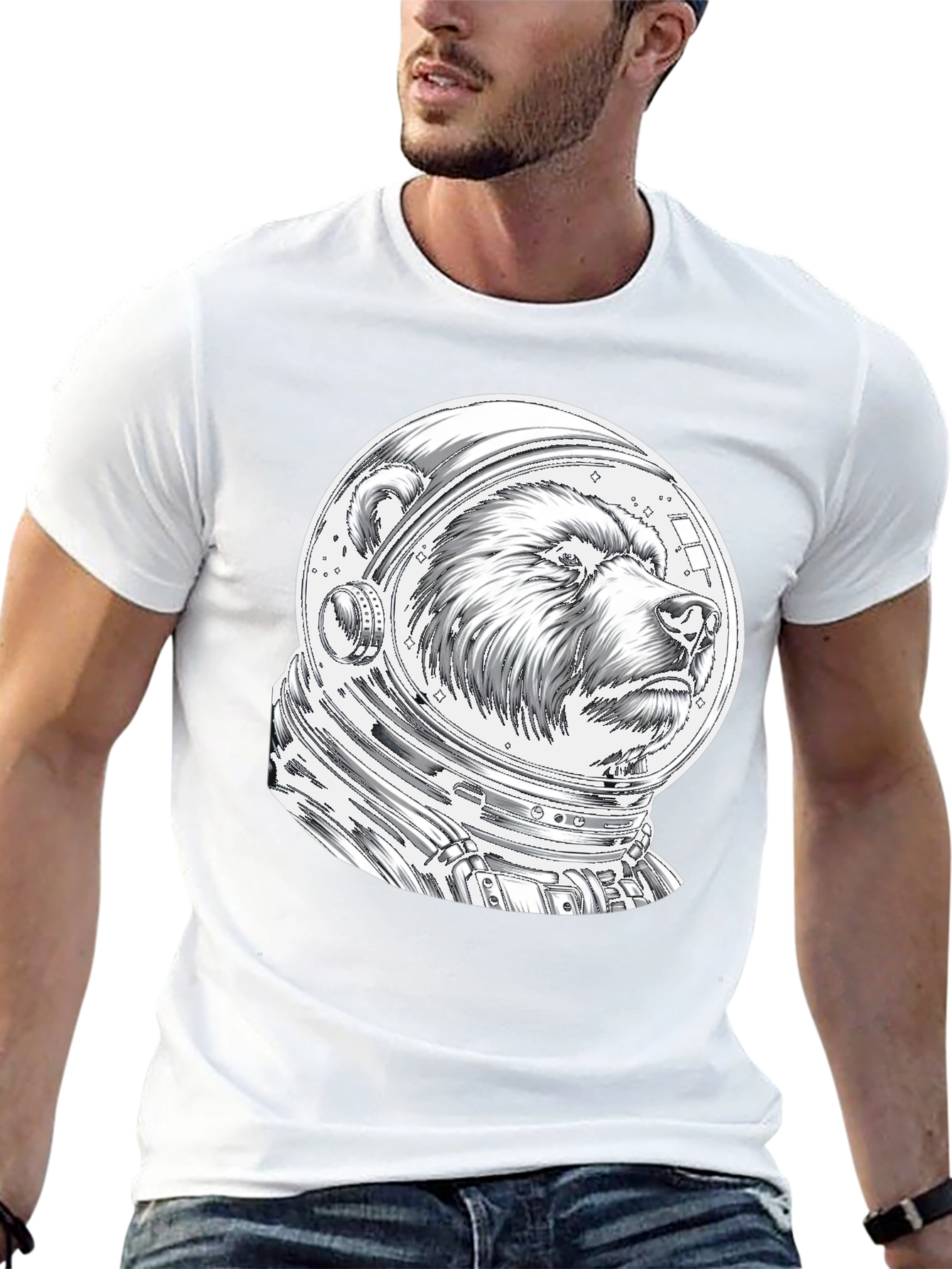 Bear Astronaut Graphic Tee - Black Cotton T-Shirt
