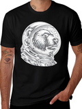 Bear Astronaut Graphic Tee - Black Cotton T-Shirt