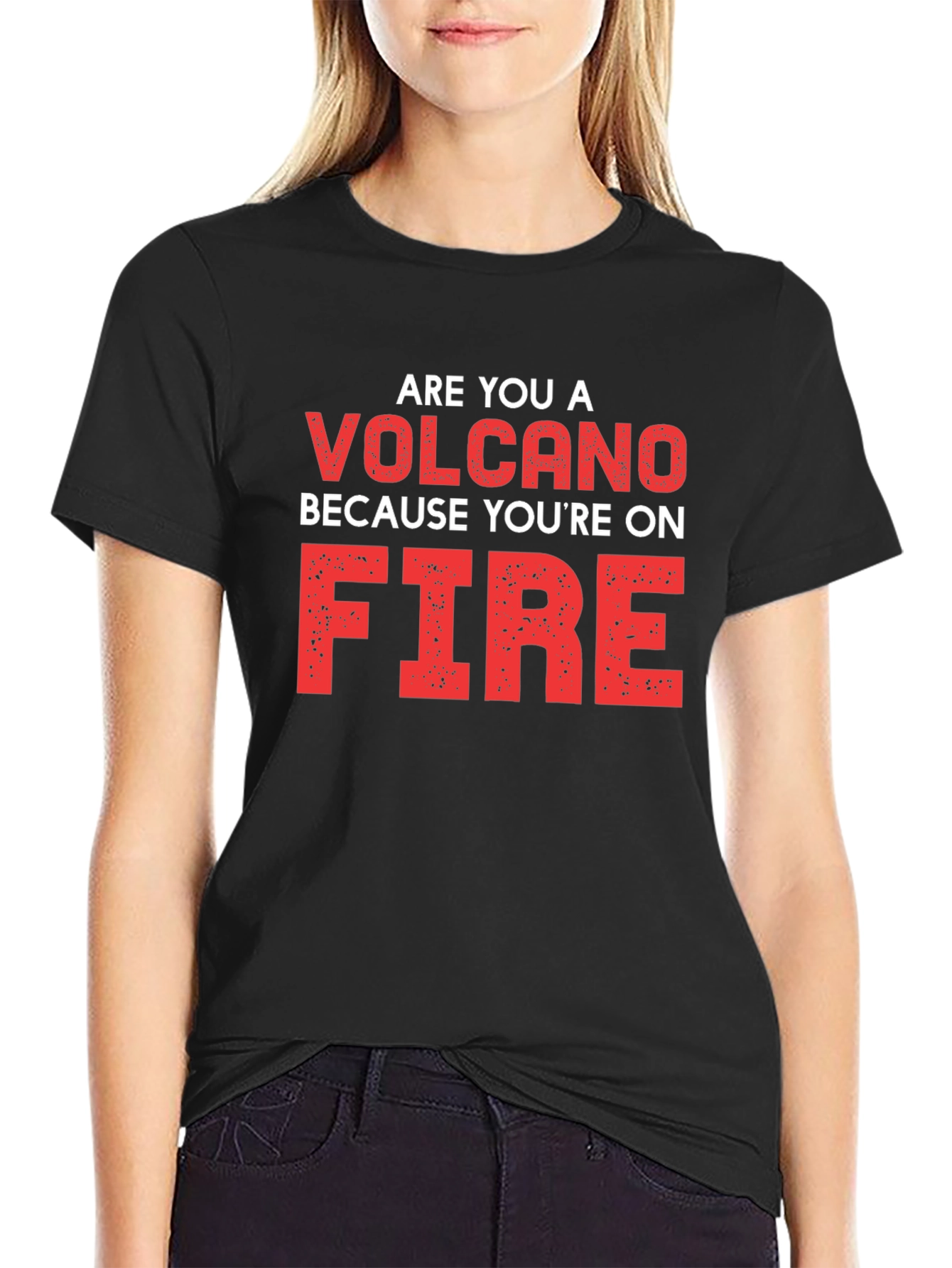 Volcano On Fire Graphic Tee - Black Cotton T-Shirt