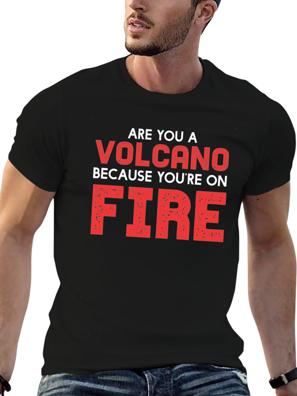 Volcano On Fire Graphic Tee - Black Cotton T-Shirt