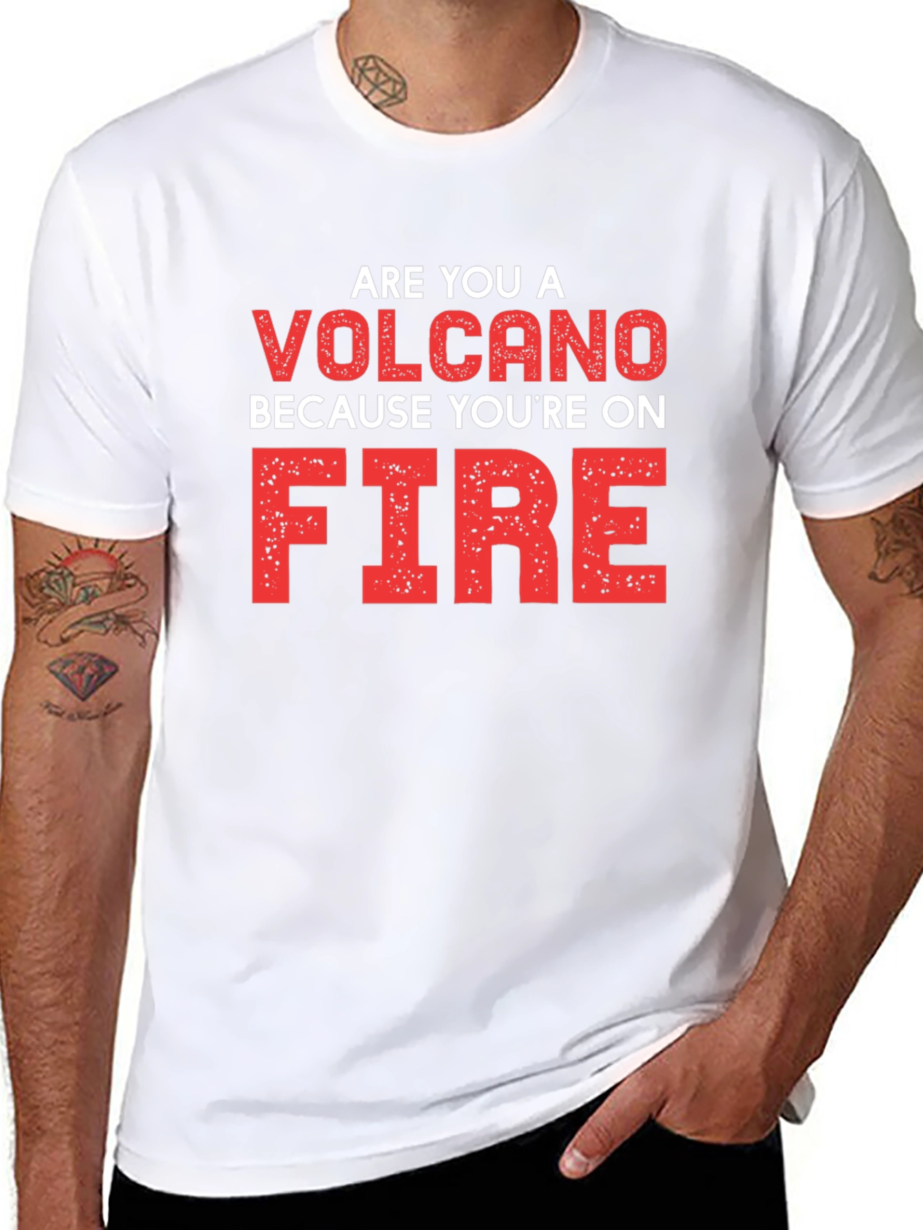 Volcano On Fire Graphic Tee - Black Cotton T-Shirt