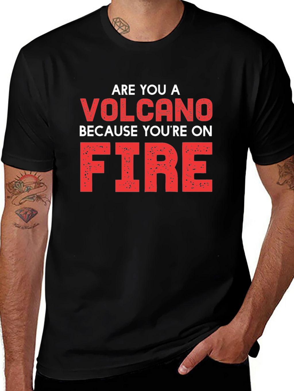 Volcano On Fire Graphic Tee - Black Cotton T-Shirt